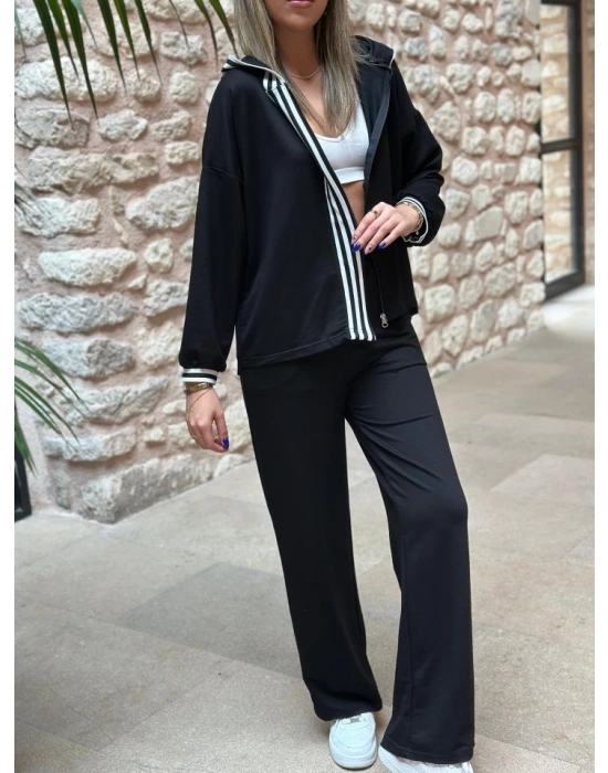 Kadın Iki Iplik Kumaş şerit Detaylı Kapşonlu Ikili Takım