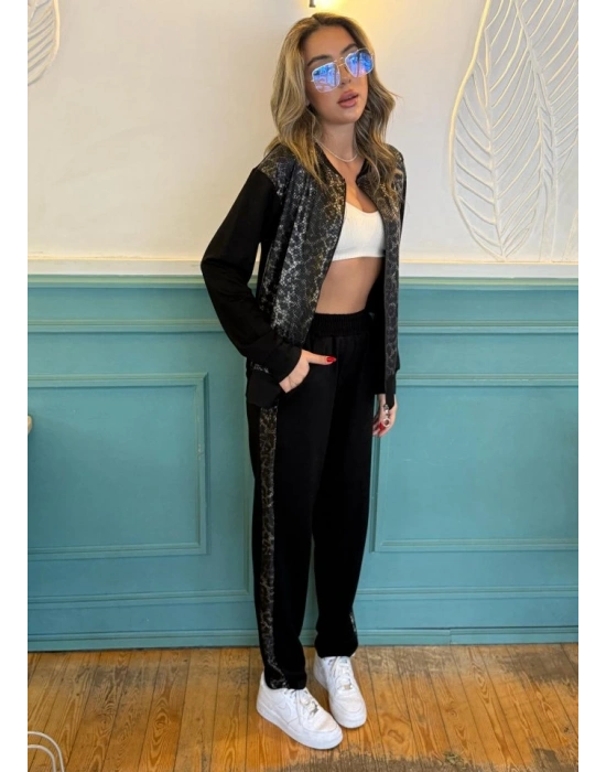 Kadın İki İplik Kumaş Yılan Desenli Fermuarlı İkili Takım