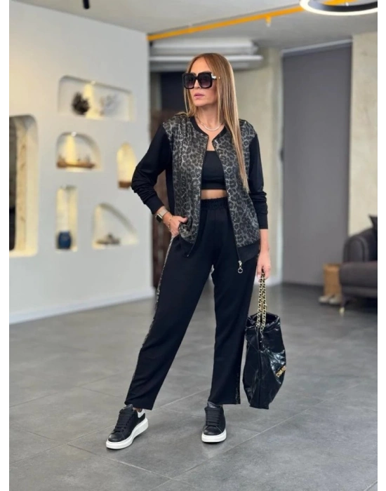 Kadın İki İplik Kumaş Yılan Desenli Fermuarlı İkili Takım