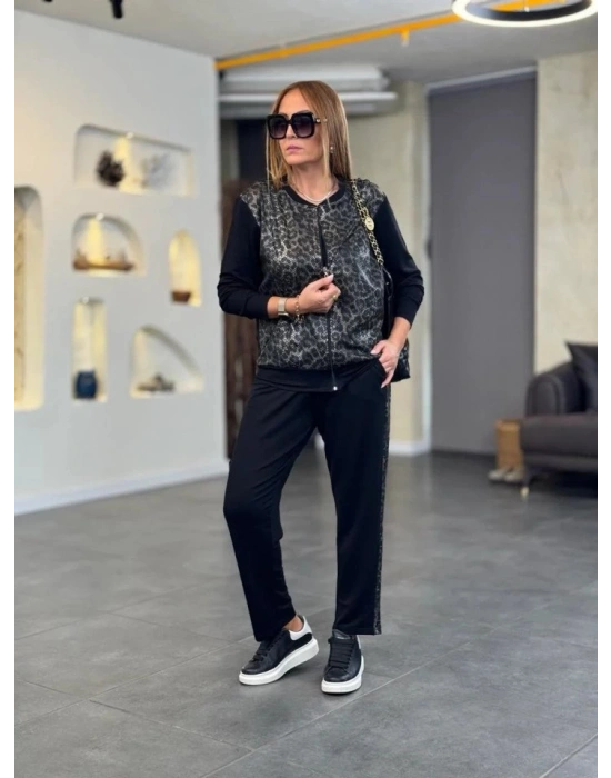 Kadın İki İplik Kumaş Yılan Desenli Fermuarlı İkili Takım