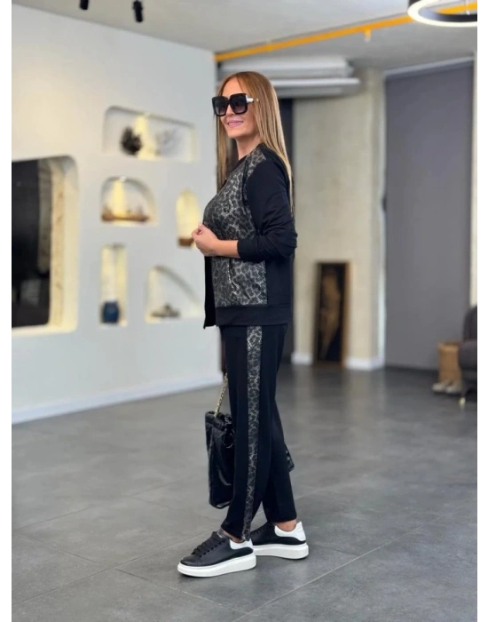 Kadın İki İplik Kumaş Yılan Desenli Fermuarlı İkili Takım