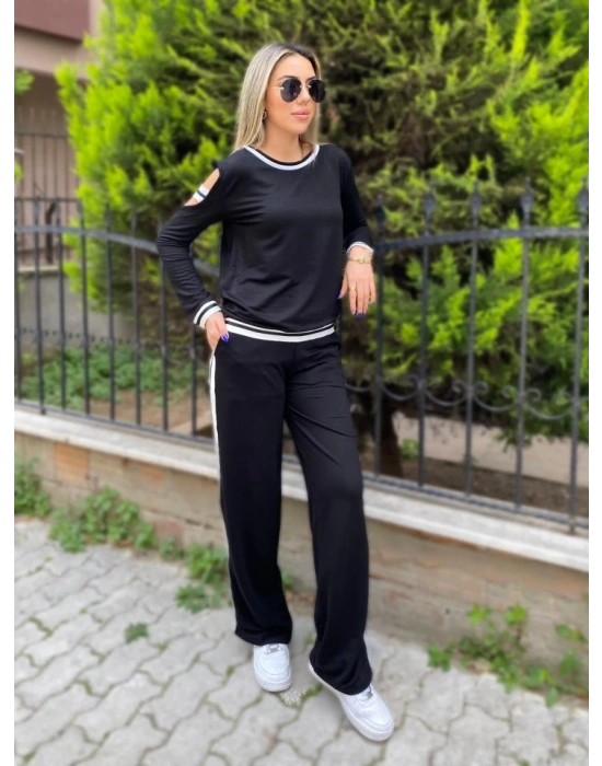 Kadın Iki Iplik Penye Kumaş Kol Detaylı Ribanalı Ikili Takım