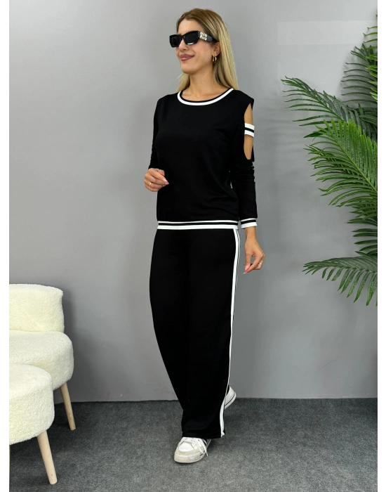 Kadın Iki Iplik Penye Kumaş Kol Detaylı Ribanalı Ikili Takım