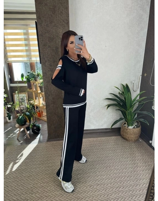 Kadın Iki Iplik Penye Kumaş Kol Detaylı Ribanalı Ikili Takım