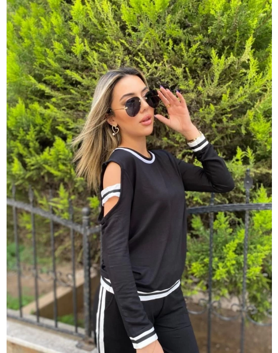 Kadın Iki Iplik Penye Kumaş Kol Detaylı Ribanalı Ikili Takım