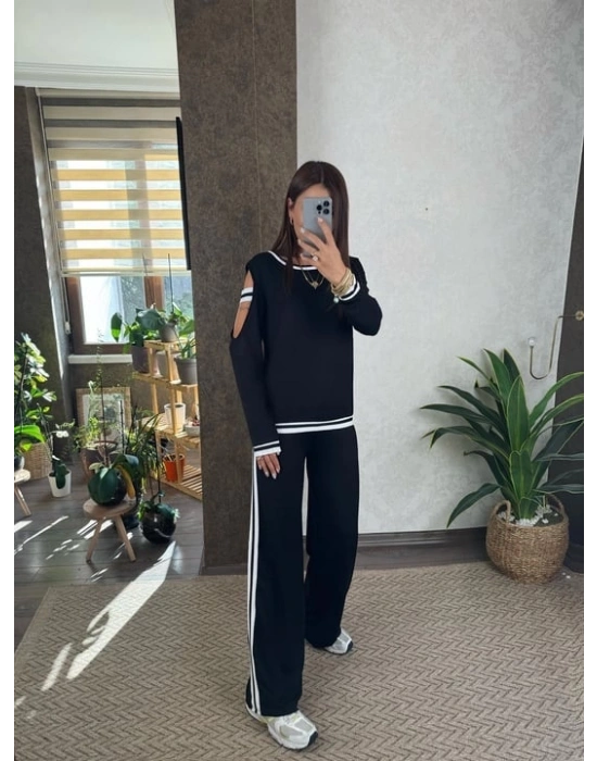 Kadın Iki Iplik Penye Kumaş Kol Detaylı Ribanalı Ikili Takım