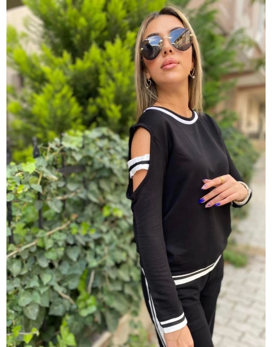 Kadın Iki Iplik Penye Kumaş Kol Detaylı Ribanalı Ikili Takım