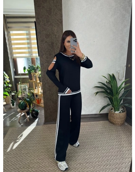 Kadın Iki Iplik Penye Kumaş Kol Detaylı Ribanalı Ikili Takım