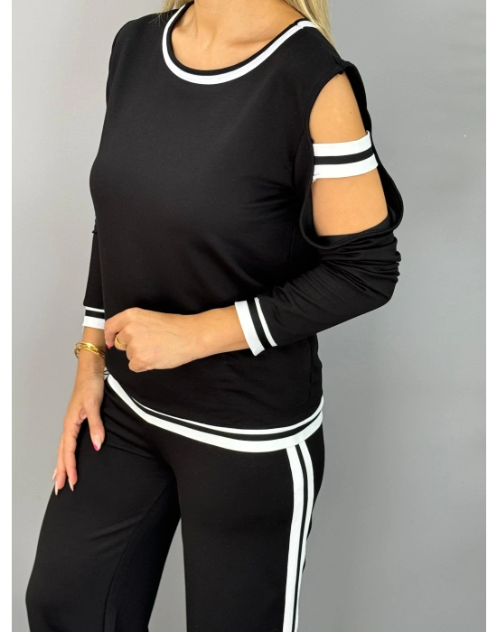 Kadın Iki Iplik Penye Kumaş Kol Detaylı Ribanalı Ikili Takım