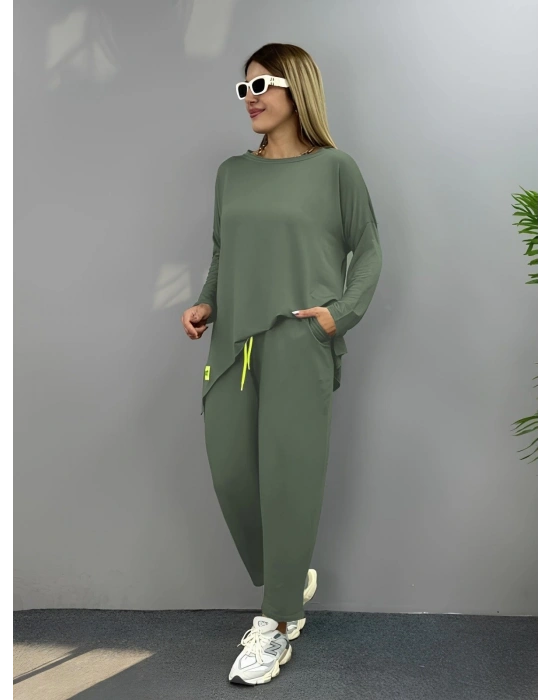 Kadın Iki Iplik Viskon Pamuk Kumaş Arma Detaylı Ikili Takım