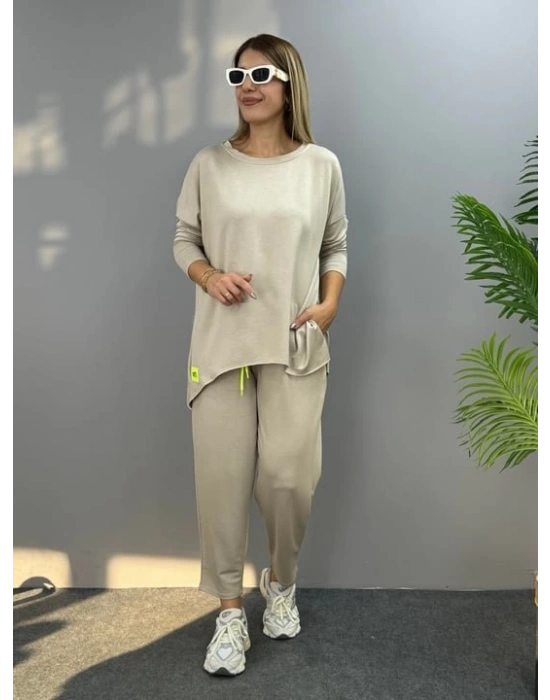 Kadın Iki Iplik Viskon Pamuk Kumaş Arma Detaylı Ikili Takım