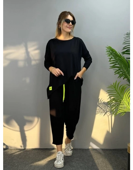 Kadın Iki Iplik Viskon Pamuk Kumaş Arma Detaylı Ikili Takım