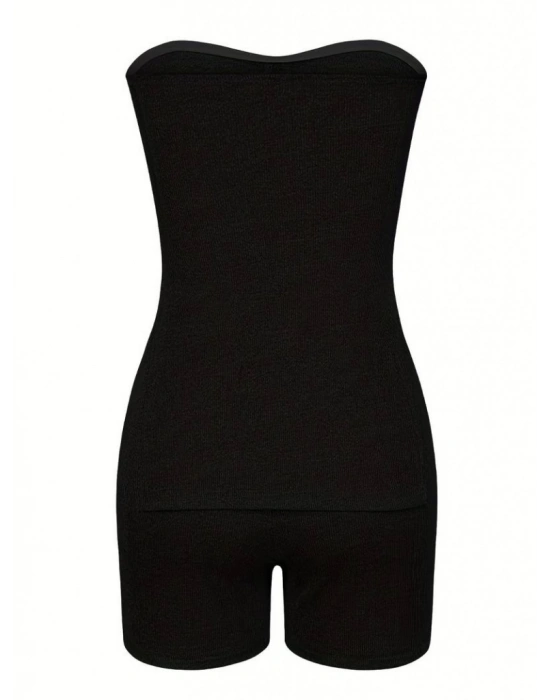 Kadın Iki Yanı Yırtmaçlı Straplez Bluz şort Tayt Kaşkorse Ikili Takım