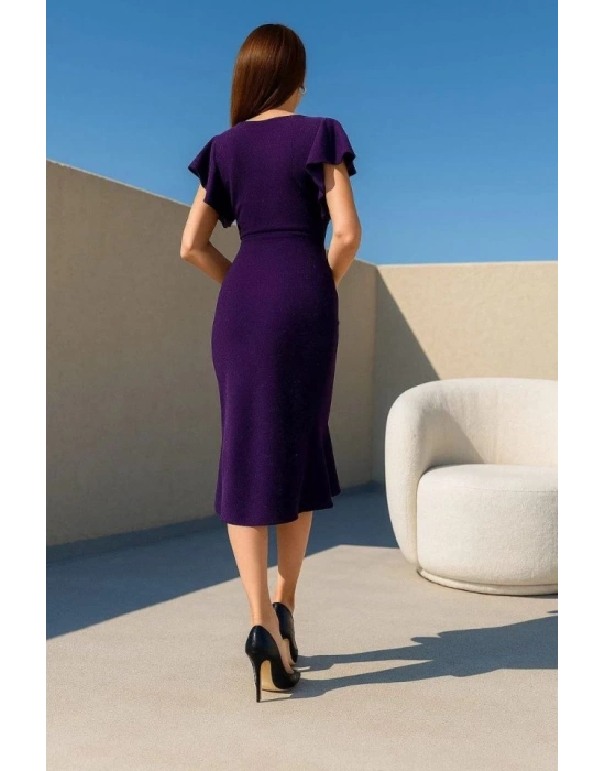 Kadın imli Elbise Kol Pileli Yırtmaç Detaylı Elbise