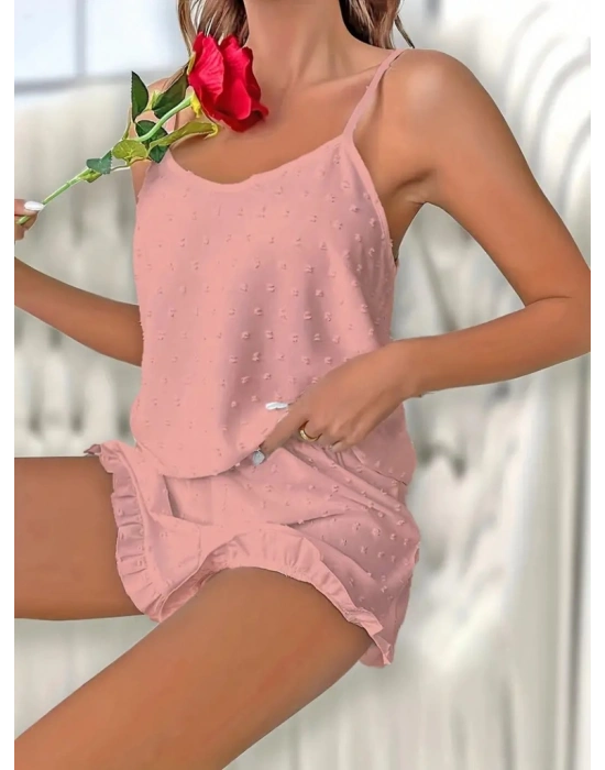 Kadın Ip Askılı Atlet Ve Alt Pon Pon Detaylı Aerobin Shortlu Takım