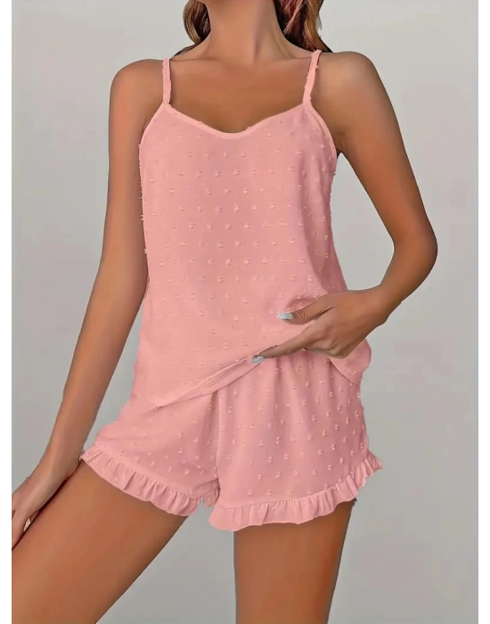 Kadın Ip Askılı Atlet Ve Alt Pon Pon Detaylı Aerobin Shortlu Takım