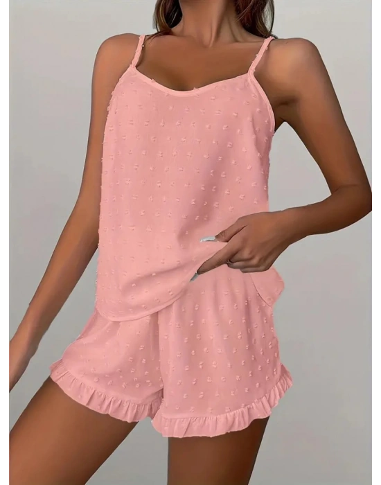 Kadın Ip Askılı Atlet Ve Alt Pon Pon Detaylı Aerobin Shortlu Takım