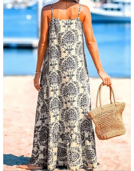 Kadın Ip Askılı Desenli Fırfırlı Süprem Elbise