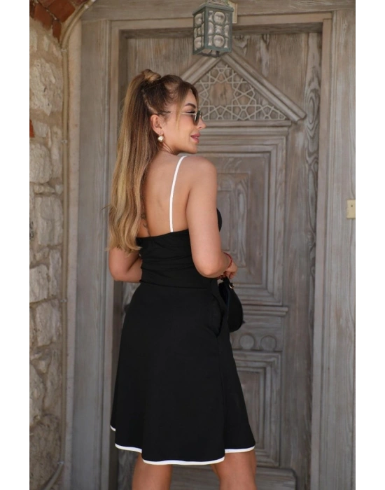 Kadın Ip Askılı Geniş V Yakalı çift Renkli Janjan Krep Elbise