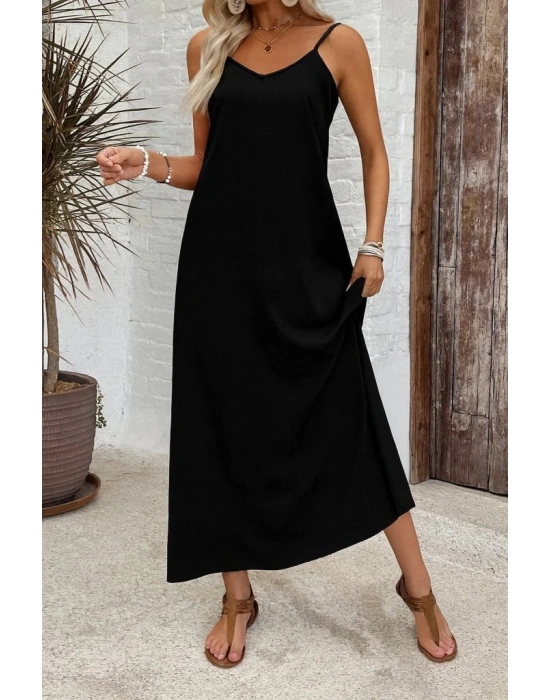 Kadın Ip Askılı Geniş V Yakalı Desenli Süprem Elbise