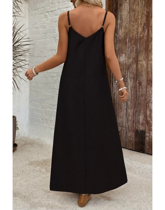 Kadın Ip Askılı Geniş V Yakalı Desenli Süprem Elbise