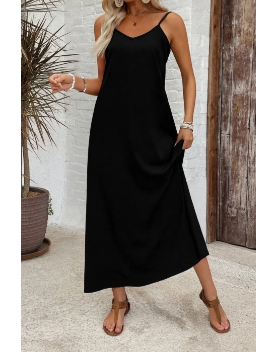 Kadın Ip Askılı Geniş V Yakalı Desenli Süprem Elbise