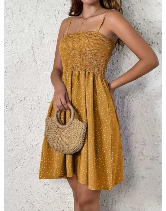 Kadın Ip Askılı Gipeli Desenli Kısa Süprem Elbise