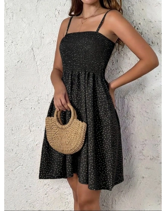 Kadın Ip Askılı Gipeli Desenli Kısa Süprem Elbise