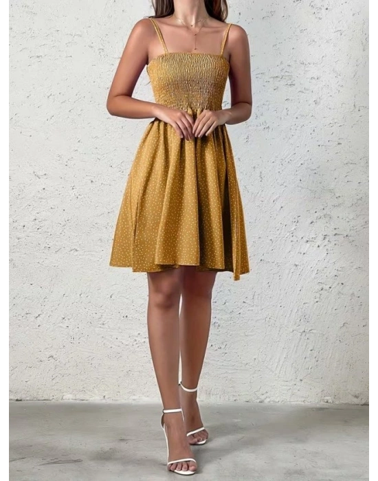 Kadın Ip Askılı Gipeli Desenli Kısa Süprem Elbise