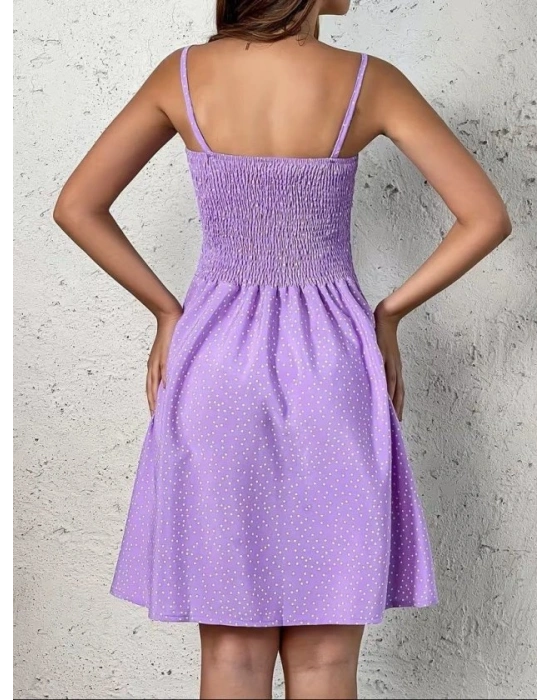 Kadın Ip Askılı Gipeli Desenli Kısa Süprem Elbise