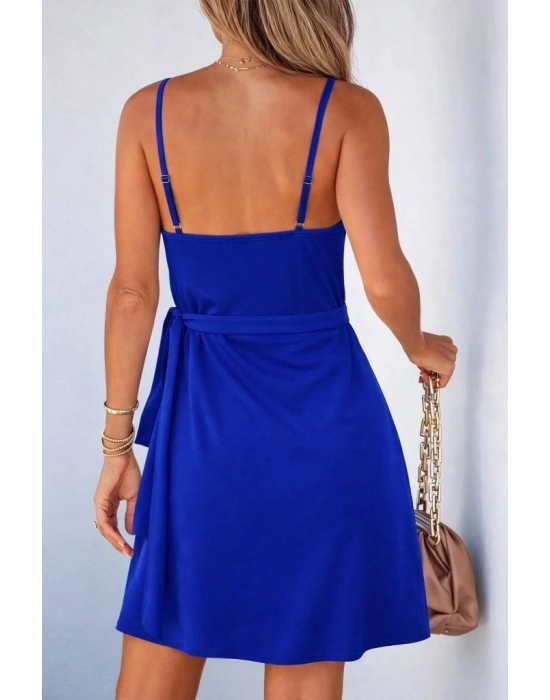 Kadın Ip Askılı Kruvaze Yakalı Belden Kuşaklı Kısa Janjan Krep Elbise