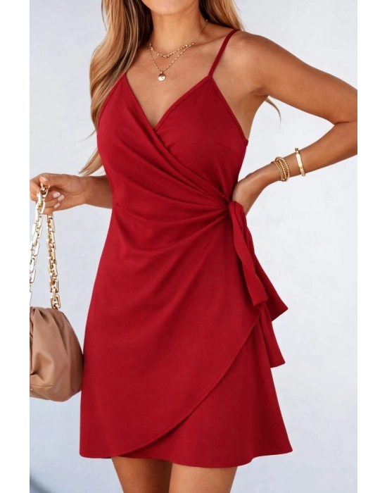 Kadın Ip Askılı Kruvaze Yakalı Belden Kuşaklı Kısa Janjan Krep Elbise