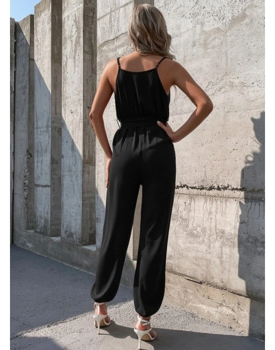 Kadın Ip Askılı Kruvaze Yakalı Belden Kuşaklı Uzun Sandy Tulum