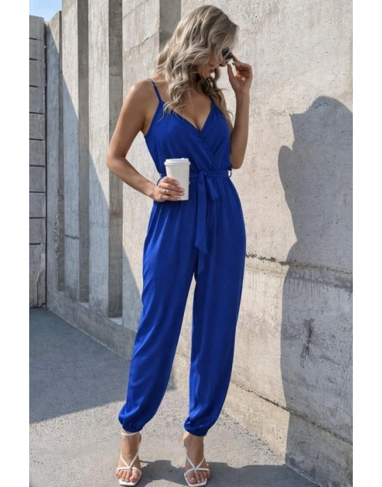 Kadın Ip Askılı Kruvaze Yakalı Belden Kuşaklı Uzun Sandy Tulum