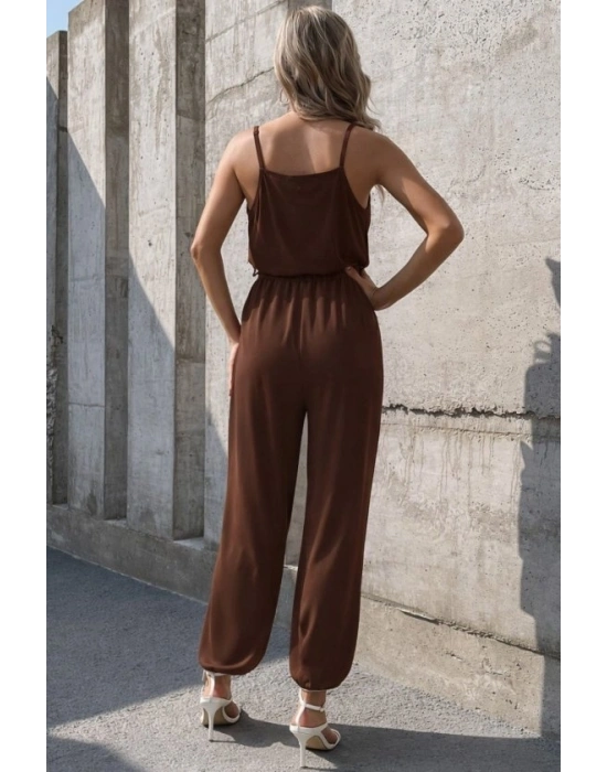 Kadın Ip Askılı Kruvaze Yakalı Belden Kuşaklı Uzun Sandy Tulum