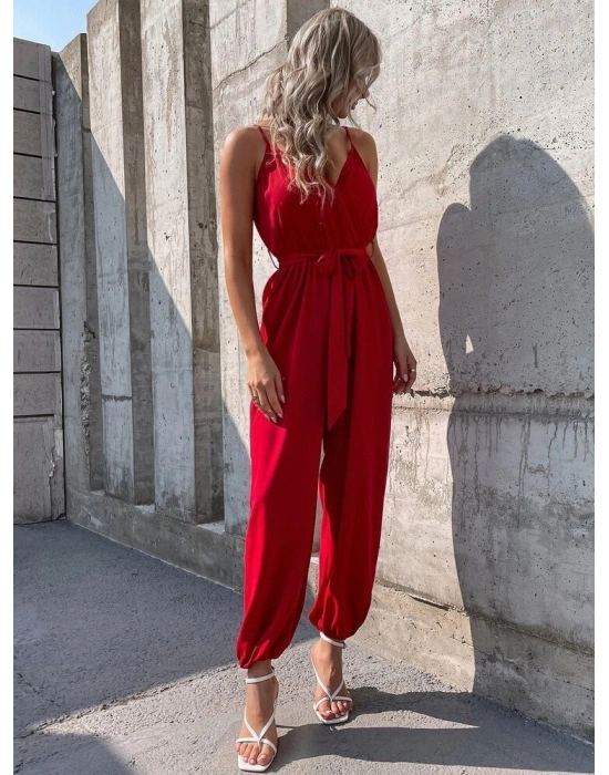 Kadın Ip Askılı Kruvaze Yakalı Belden Kuşaklı Uzun Sandy Tulum