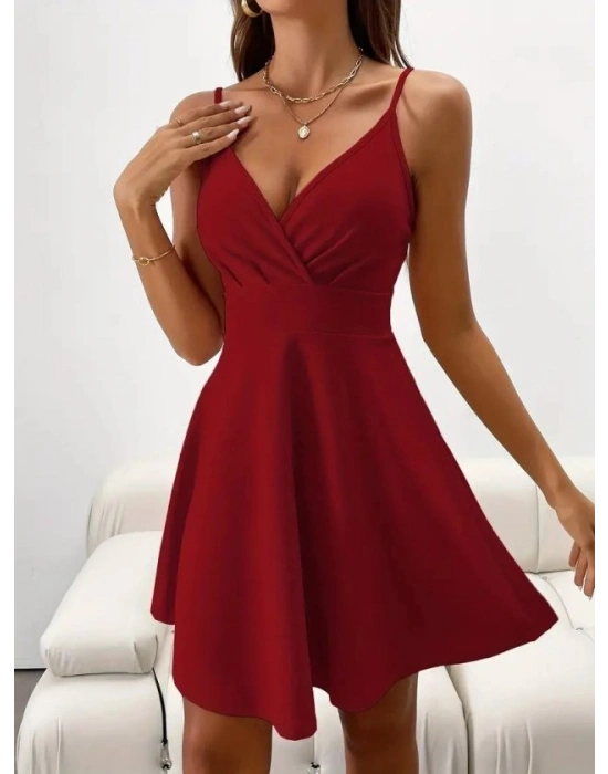 Kadın Ip Askılı Kruvaze Yakalı Kısa ıthal Krep Elbise