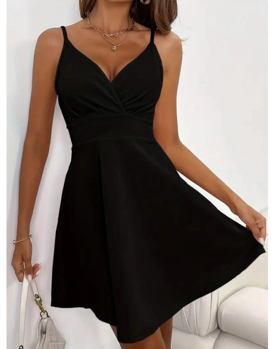 Kadın Ip Askılı Kruvaze Yakalı Kısa ıthal Krep Elbise