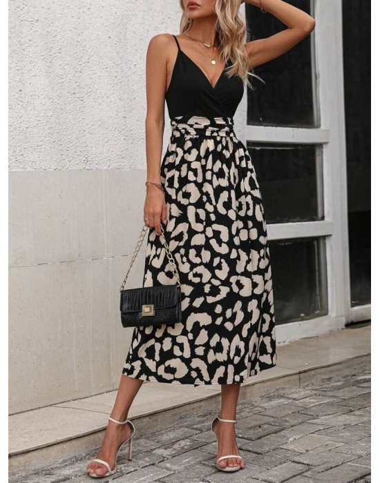 Kadın Ip Askılı Kruvaze Yakalı üst Janjan Alt Süprem Elbise