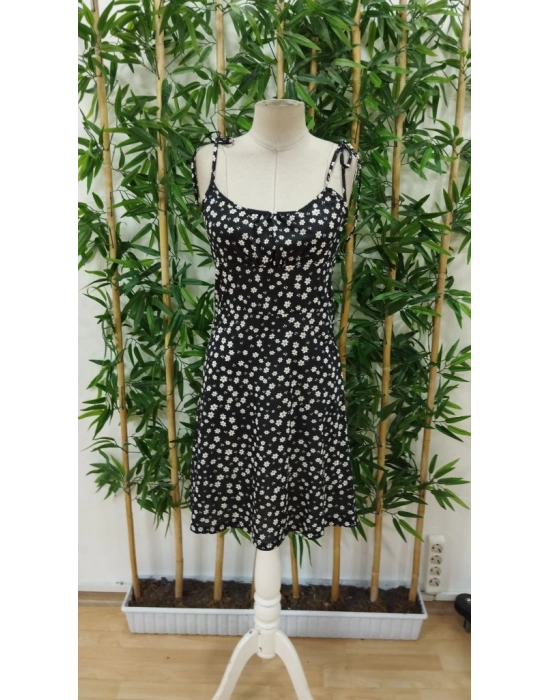 Kadın Ip Askılı Omuzlardan Bağcıklı çiçek Desenli Süprem Elbise