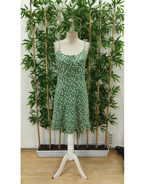 Kadın Ip Askılı Omuzlardan Bağcıklı çiçek Desenli Süprem Elbise