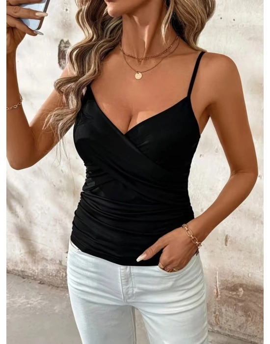 Kadın Ip Askılı önden çapraz Detaylı Ithal Krep Bluz