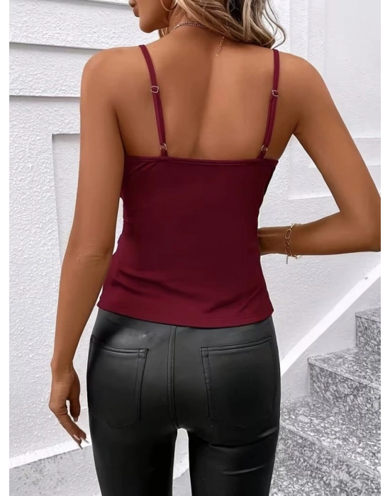 Kadın Ip Askılı önden çapraz Detaylı Ithal Krep Bluz