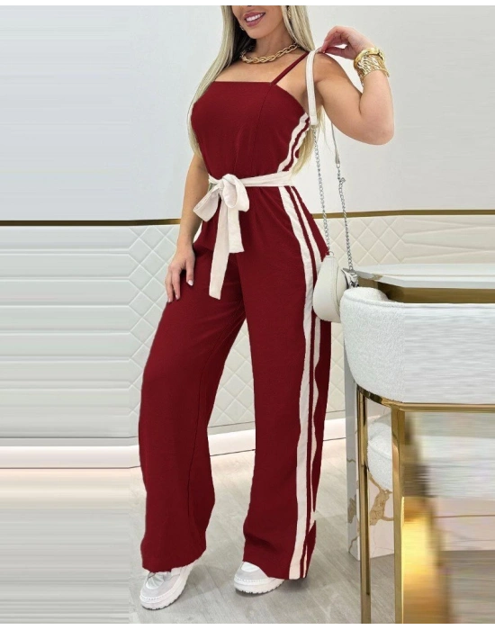 Kadın Ip Askılı Straplez Belden Kuşaklı Viskon Iki Iplik Tulum