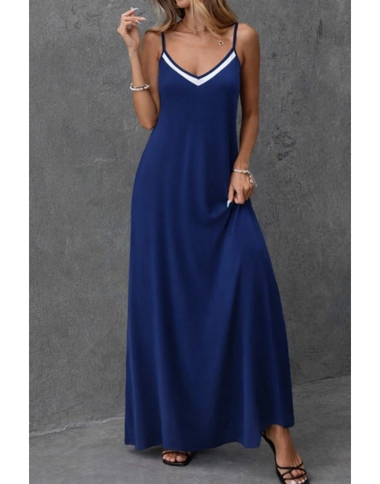 Kadın Ip Askılı V şerit Yakalı Uzun Viskon Elbise