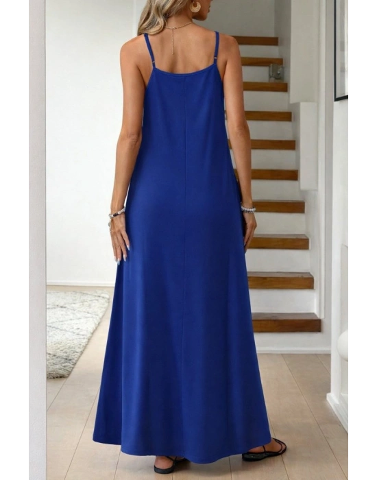 Kadın Ip Askılı V şerit Yakalı Uzun Viskon Elbise