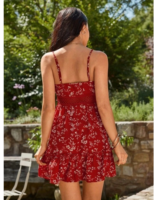 Kadın Ip Askılı V Yakalı Kısa Desenli Süprem Elbise