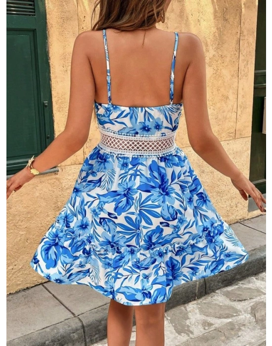 Kadın Ip Askılı V Yakalı Kısa Desenli Süprem Elbise