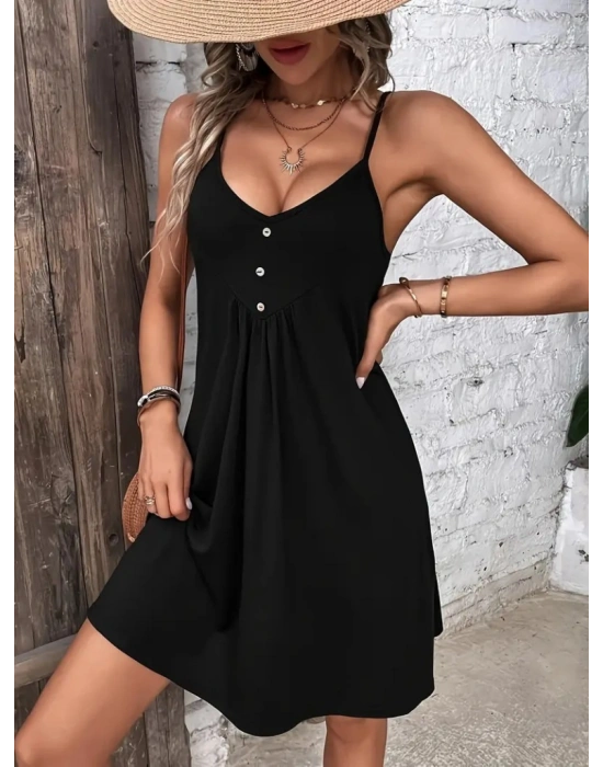 Kadın Ip Askılı V Yakalı Kısa Viskon Elbise