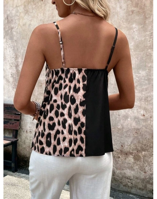 Kadın Ip Askılı V Yakalı Leopar Desenli Viskon Bluz